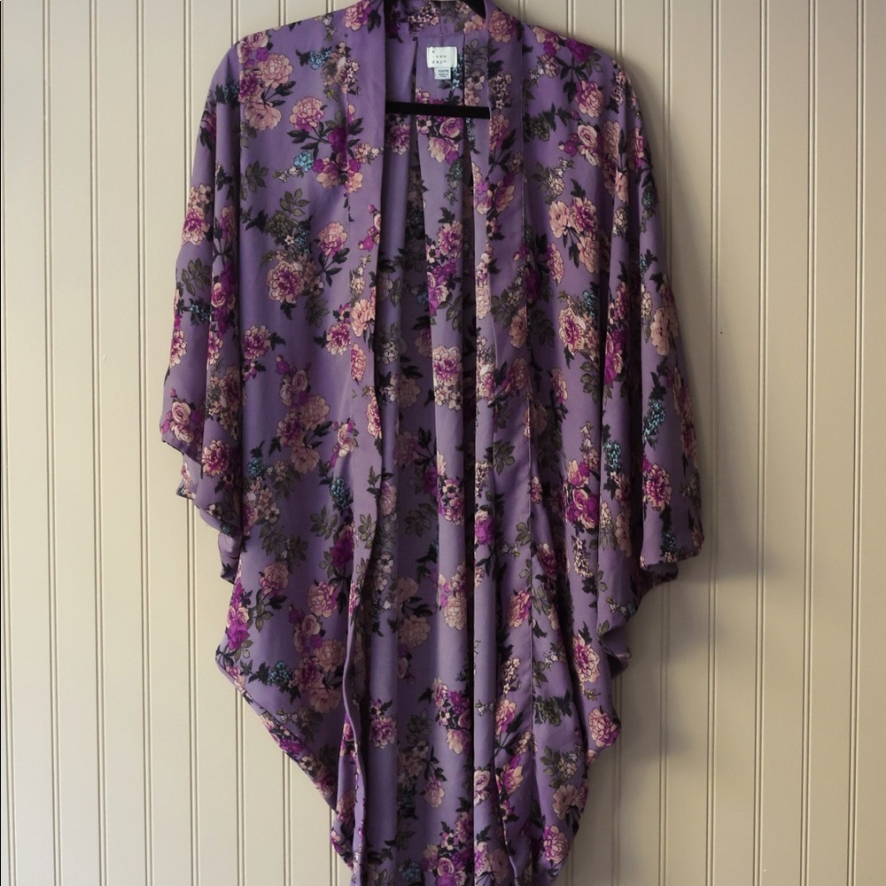 Purple with Floral Print, Light Cardigan, OSFM